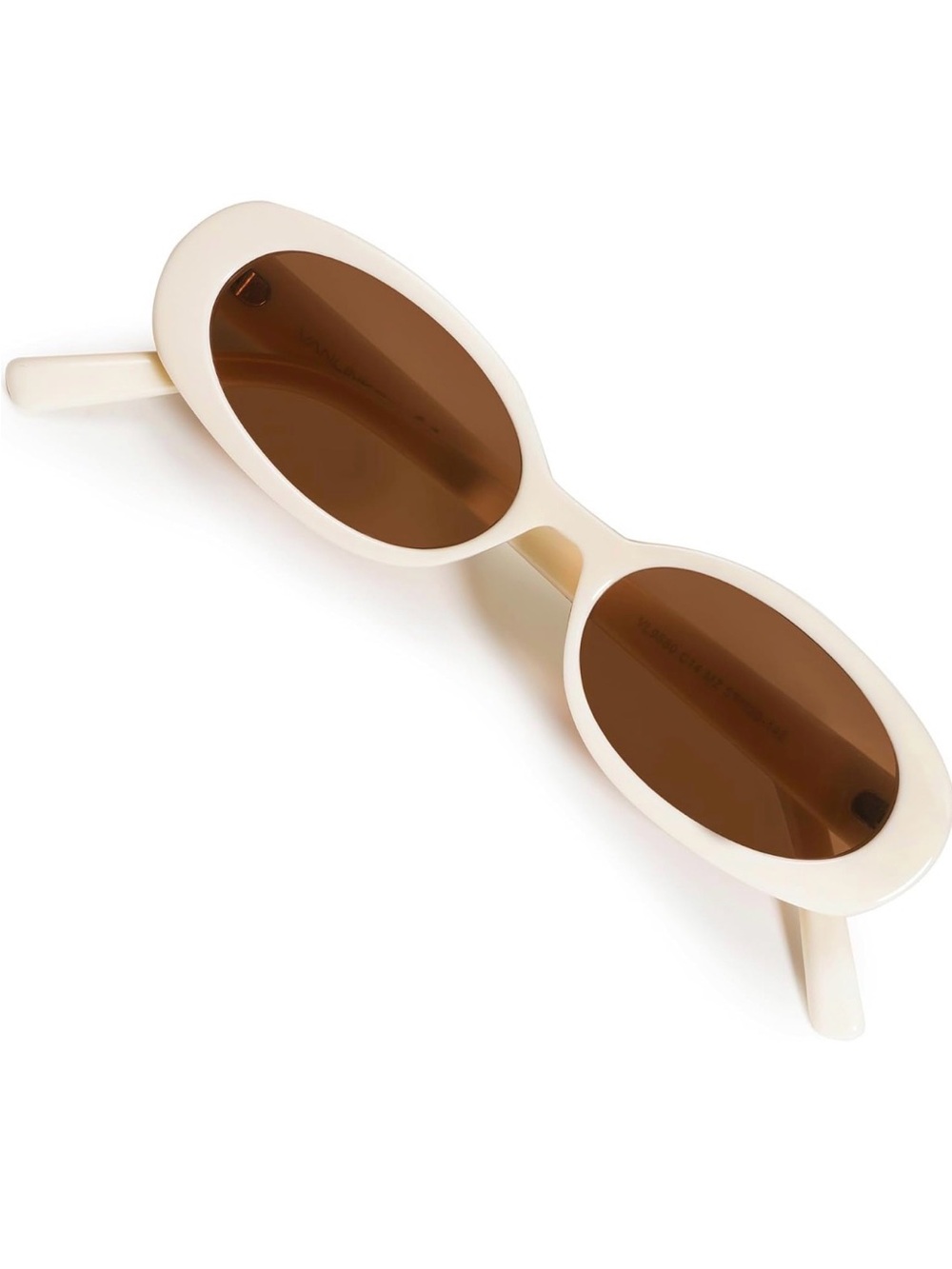 Cream Oval Retro Sunglasses with Brown Lenses. Vanlinker UV400